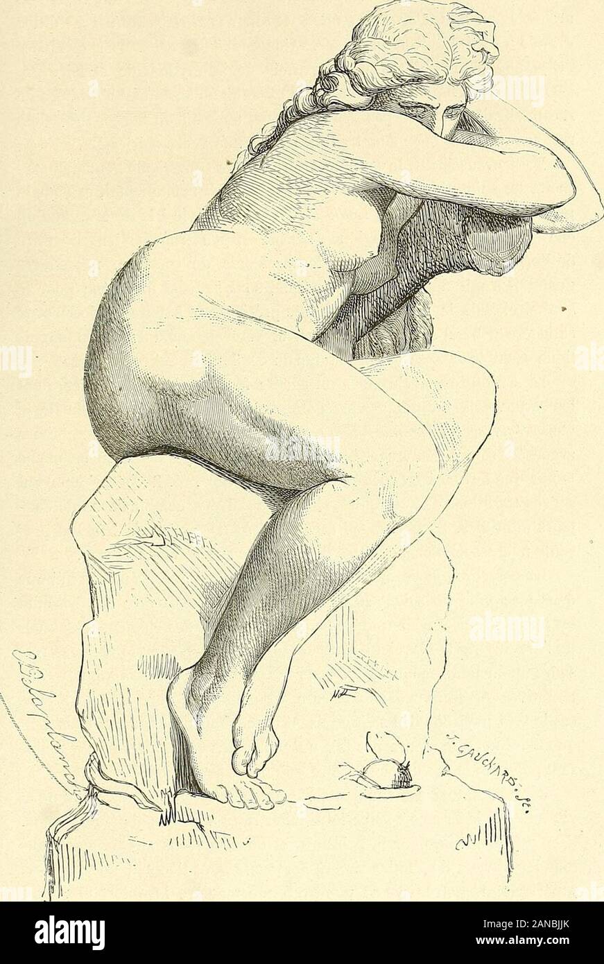 Gazette des beaux-arts. Terme, néanmoins, qualifiemieux les Statuetten dont le mérite Ruhe principalement sur lingénio - sité de linvention, comme Le Sabot de Noël, là Petite fille à la Colombe, ou lEnfant à lescargot de M. Itasse. Si lon excepte M. Barye, nicht lesouvrages, si Petits quils soient, sind toujours conçus dans un Style mo-numental, et qui malheureusement sest abstenu, Presque tous les sculp-Teurs danimaux rangés peuvent être dans cette Kategorie. Nous trouvonsici M. Isidore Bonheur avec son Taureau combattant Un Ours, M. Kain avecson Lion de Nubie et son Tigre crocod terrassant un Stockfoto