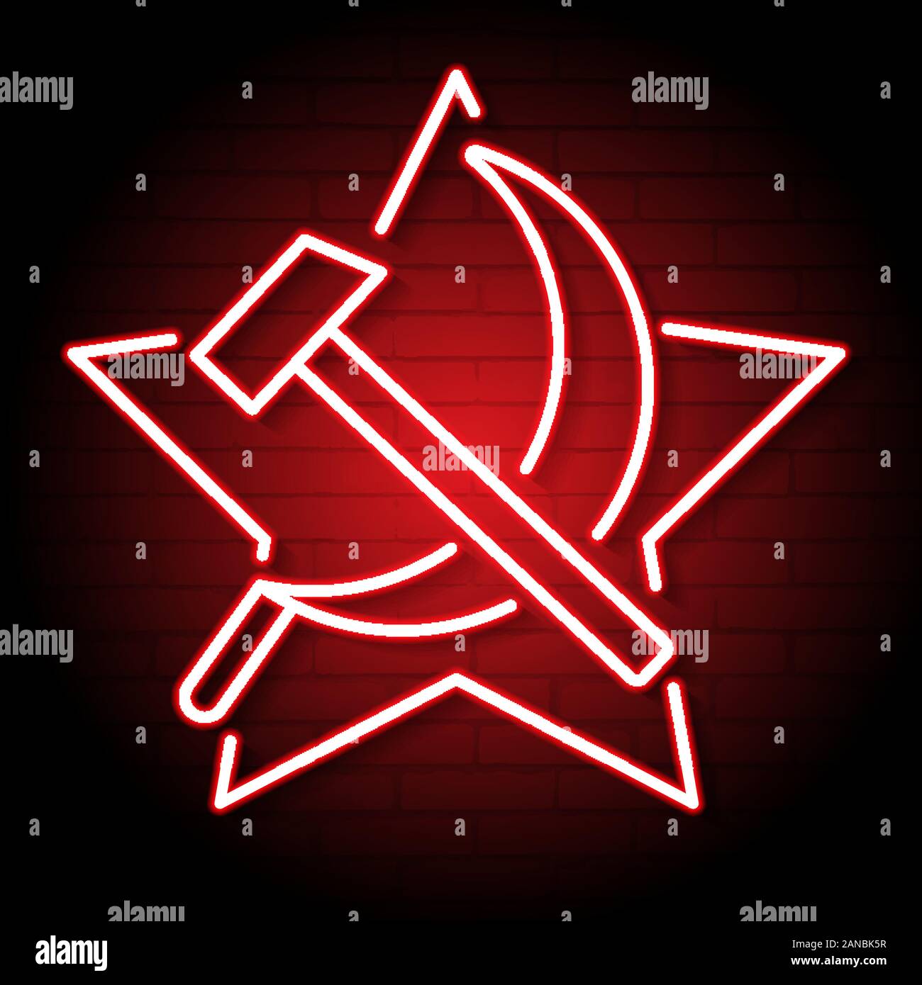 Die Neon-Hammer und Sichel Symbol in Farbe Rot. Sowjetunion. Vektor Stock Vektor