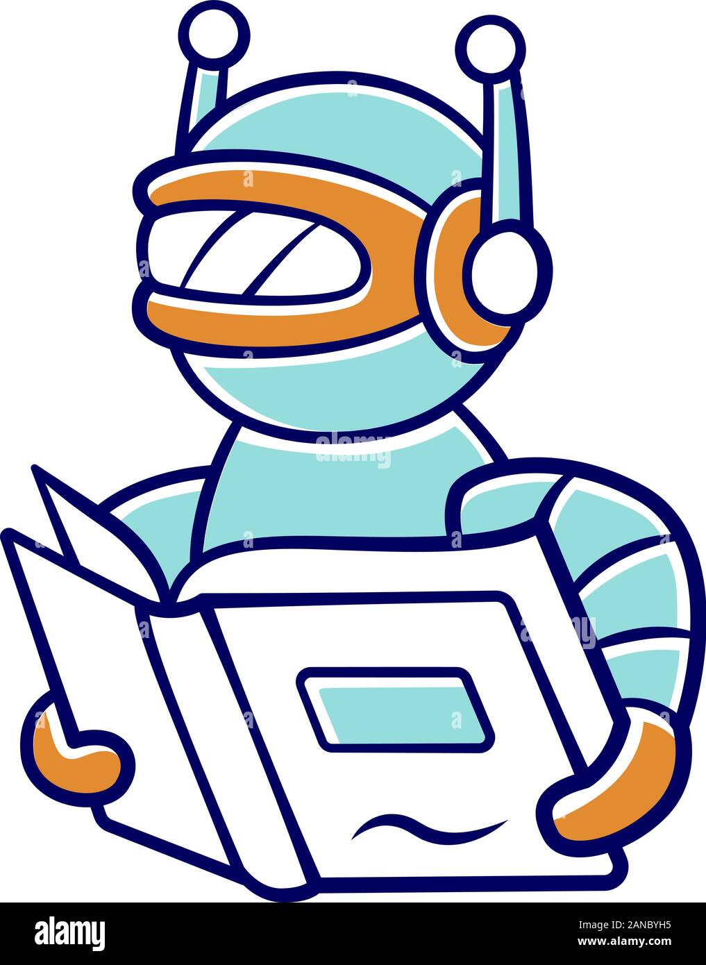 Text Lesen bot farbiges Icon. Screen Reader Anwendung, übersetzung Algorithmen. Virtueller Assistent. Roboter mit Buch. Software app. Sprachsynthesizer. Stock Vektor
