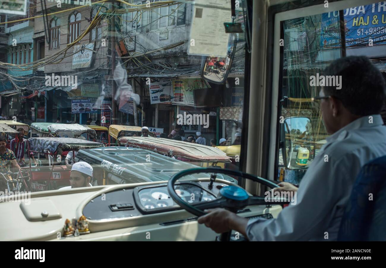 Fahren im Alten Deli, Indien Stockfoto