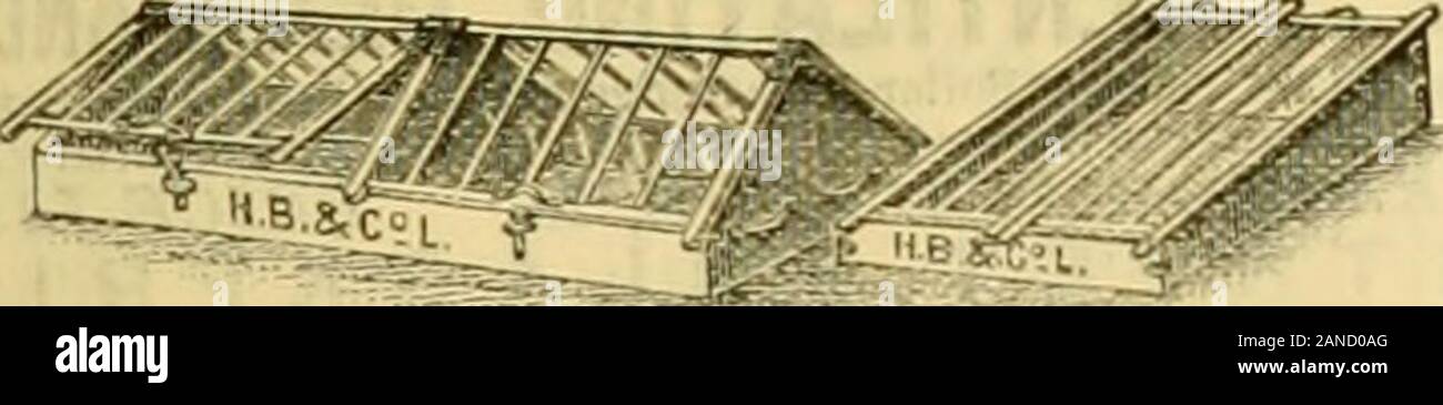 Die Gärtner' Chronik: Eine wöchentliche Illustrierte Zeitschrift über Gartenbau und verwandte Themen. Dieses Gewächshaus errichtet und beheizt, inany Teil ot, besten Materialien nur, workmanshipguaranteed, 25 ft. bis 13 ft. 50 £, 30 ft. bis 15 ft. 70 £. Mauerwerk vorbehalten. Für Einzelheiten, siehe unseren Katalog, Port-frei. Superior tragbaren Rahmen, dem großen Bestand zum sofortigen Einsatz bereit, gut gemacht, lackiert vier Mäntel, pdnzed mit 21-o/.. glu ^s, Franko: - l-Jight frame, 4x Ti 36*. 6d.; 2-Light Frame, 6X8, 58 s . ; 3-light frtmie, 12 x 6, 85*. 6 Rf. Span-Dach Rahmen, 12x4. 1 £. *V. • 9 x 5, £ j15 Stockfoto