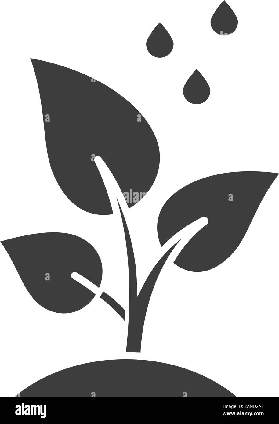 Bäume pflanzen Glyph icon. Wiederaufforstung Volunteer Projekt. Kleine Pflanze und Wassertropfen. Pflege der jungen Pflänzchen. Gartenbau, Forstwirtschaft. Silhouette Symbo Stock Vektor