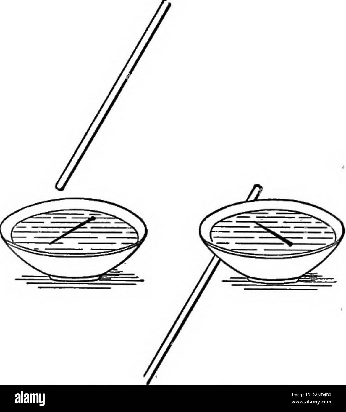 Die Umrisse der Physik: Eine elementare text-Buch. Re: (a) Float magnetisierte Nadel auf einer Schüssel mit Wasser, und lassen Sie die itto kommen in den Norden und Süden Richtung zu ruhen. Die Bar von ironas halten fast wie möglich in die Linien der Kraft der Masse Feld, nämlich, mit einem Ende, nach Norden und nach unten in einem Winkel von ungefähr 70°. Die Bar in ihrer Position und es nach und nach in Richtung thefloating Nadel bewegen. So wird man finden, dass das untere Ende der Bar hasbecome einen Nord-, Pol, und, dass der Norden - suchende poleof die schwebende Nadel wieder pelled durch (Abb. 249). Keep-ing fihis Ende des Stockfoto