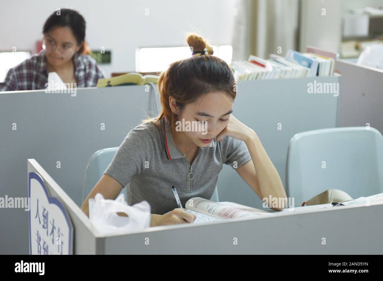 Bewerber Studium an der Bibliothek von Shenyang Agricultural University für die kommende Chinas postgraduale Admission Test, auch als Nationale Postg bekannt Stockfoto