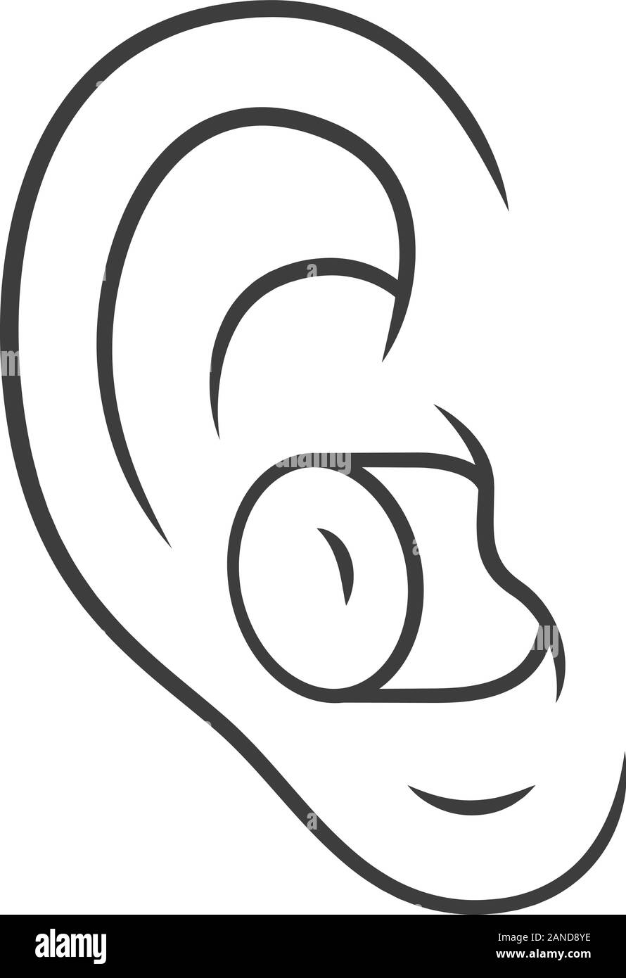 Ohrhörer mit Geräuschminimierung lineare Symbol. Silikon, Schaum Sicherheit Ohrstöpsel. Lärmschutz Werkzeug. Schlafen Zubehör. Dünne Linie Abbildung. Kontur symb Stock Vektor