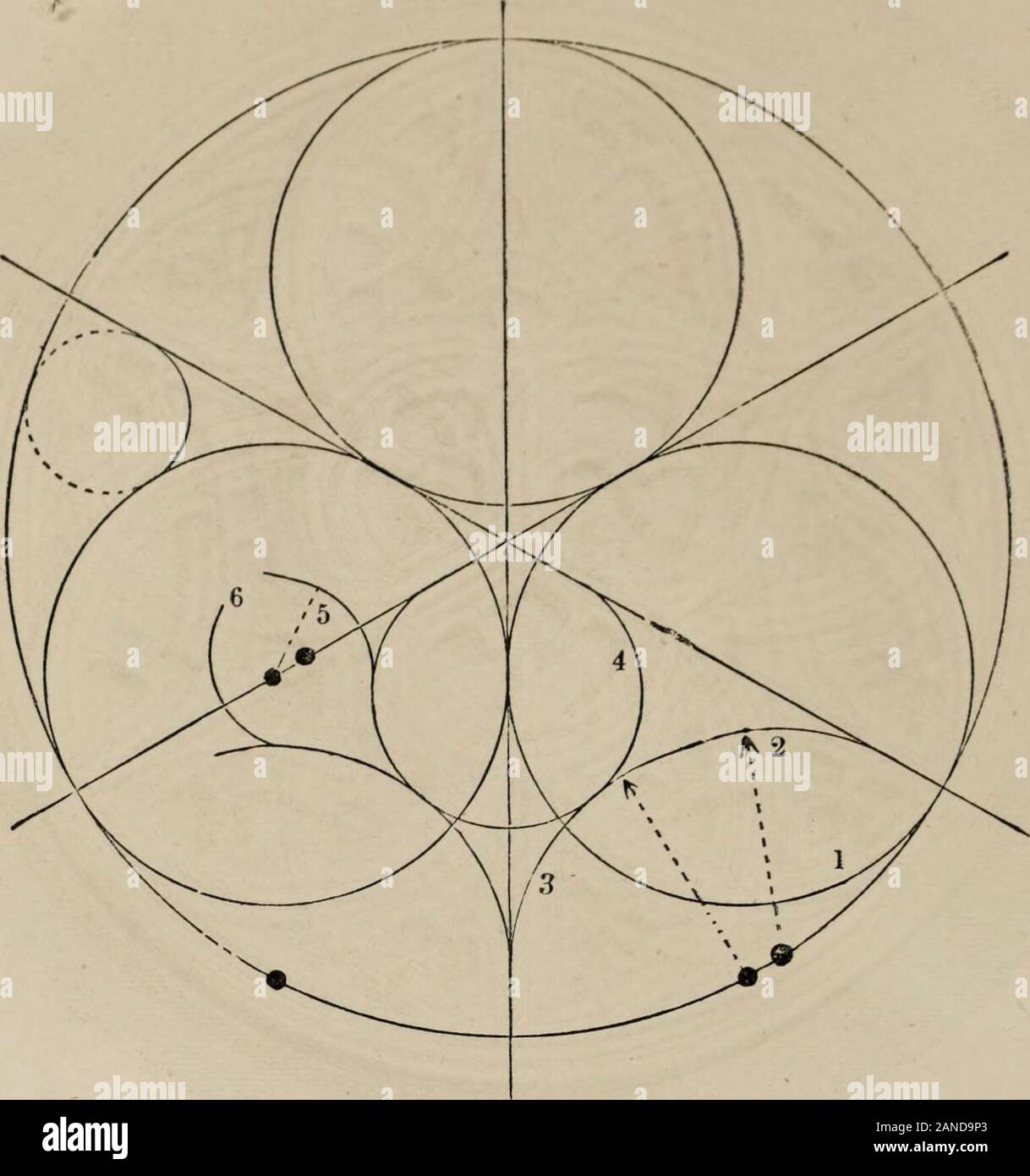 Die Macht der Form zu geometrischen Maßwerk angewendet: hundert Designs und ihre Grundlagen, die sich aus einem Diagramm. 2 LVII.. Die Nummern 1, 2 und 3 sind Wiederholungen einer Kurve. LVIII. Stockfoto