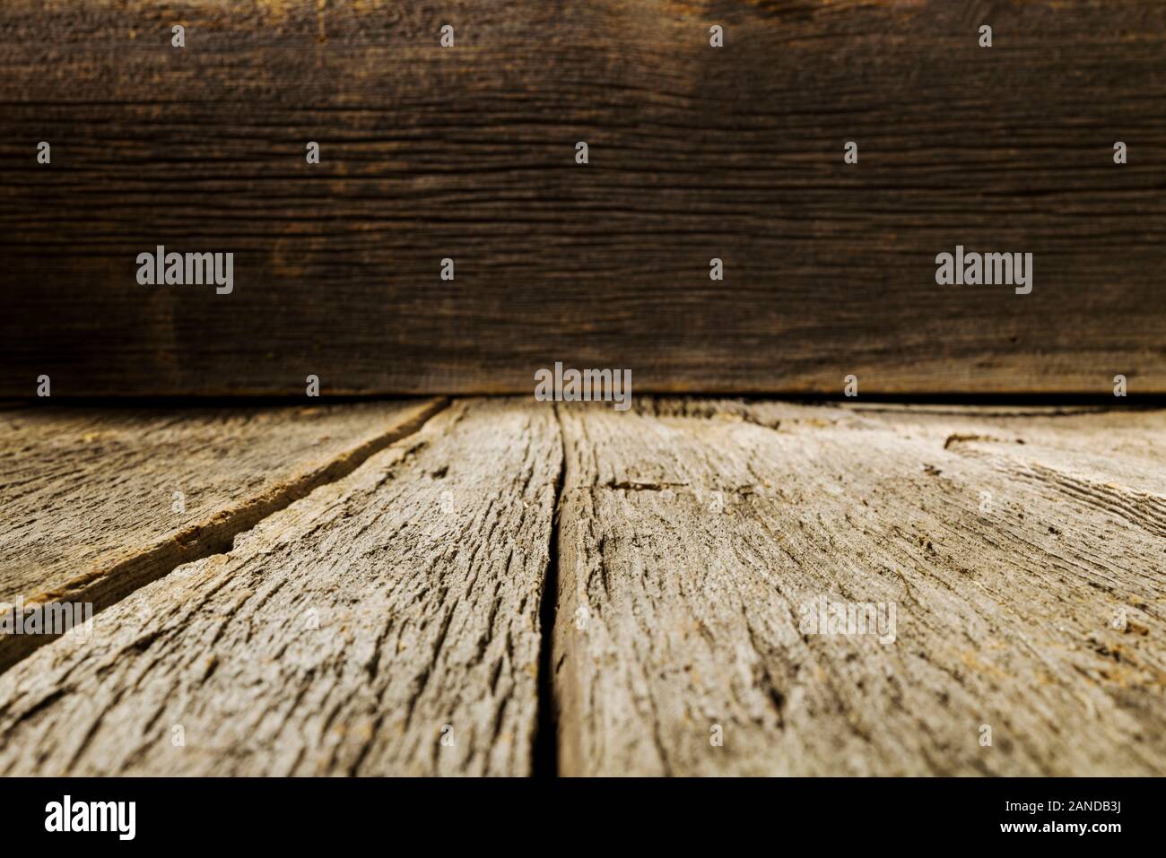 Close-up von texturierten & verwitterten Scheune Holz Abstellgleis Stockfoto