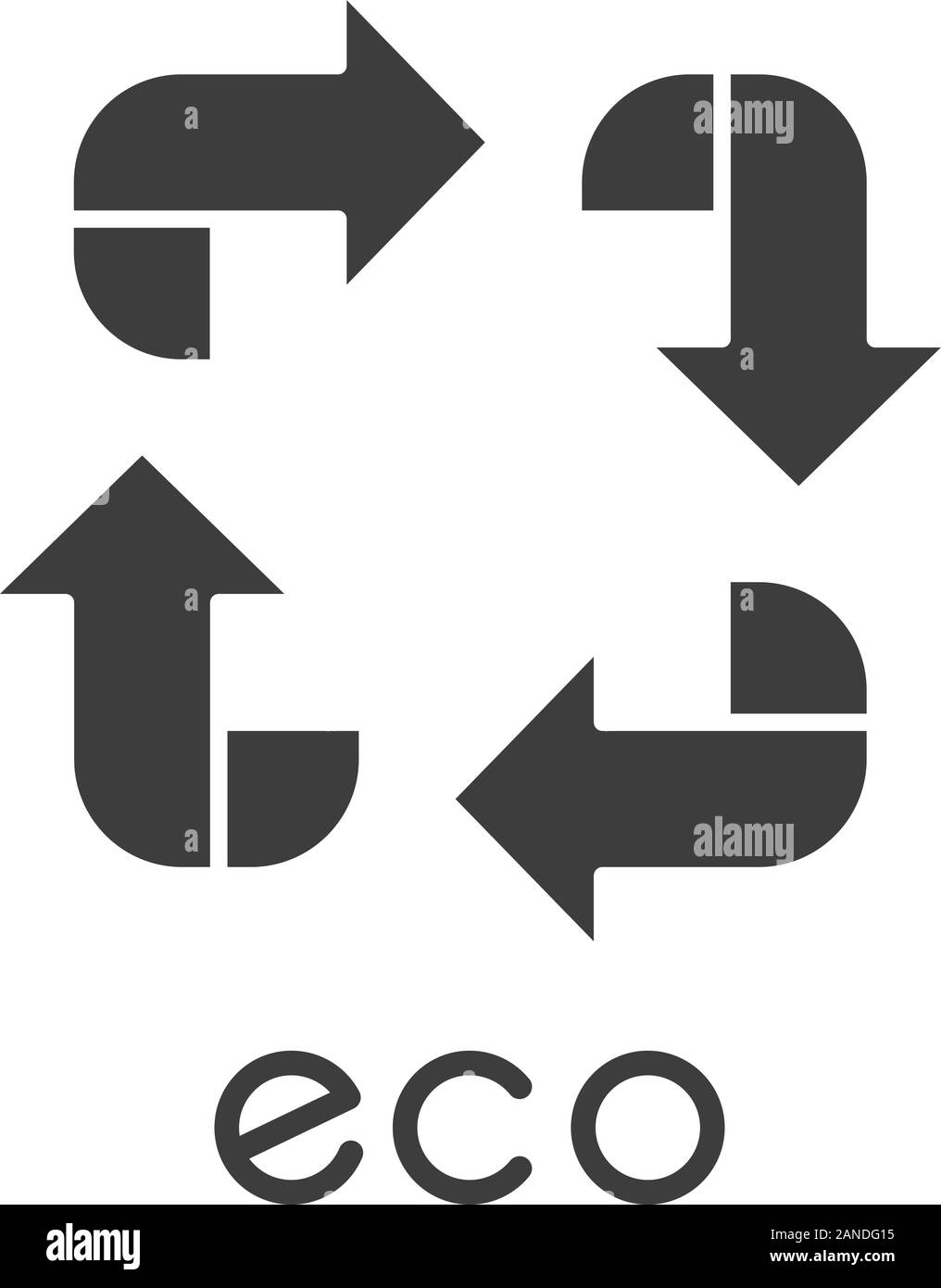 Eco Label glyph Icon. Vier abgewinkelter Pfeil Zeichen. Papierkorb-Symbol. Alternative Energie. Umweltschutz Aufkleber. Bio Kosmetik. Silhouette sym Stock Vektor