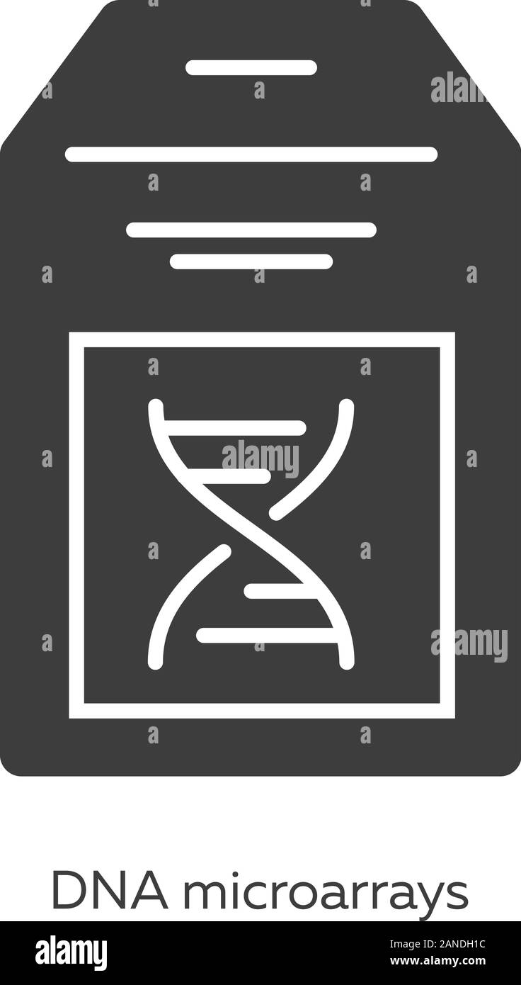 DNA-Microarray Glyphe Symbole gesetzt. DNA-Chip. Mikroskopische Chromosom spots Sammlung. Glasplatte in Kunststoff. Biochip. Die Gene. Bioengineering. Sil Stock Vektor