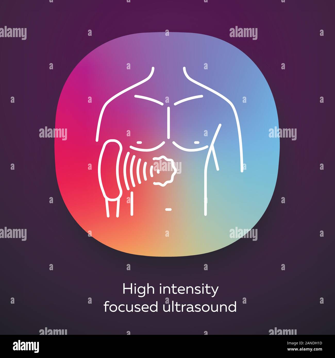 Hochintensiver fokussierter Ultraschall App Symbol. HIFU. Nicht-invasive therapeutische Technik. Die Behandlung mit Ultraschallwellen. UI/UX-Benutzeroberfläche. Web- oder Mobi Stock Vektor