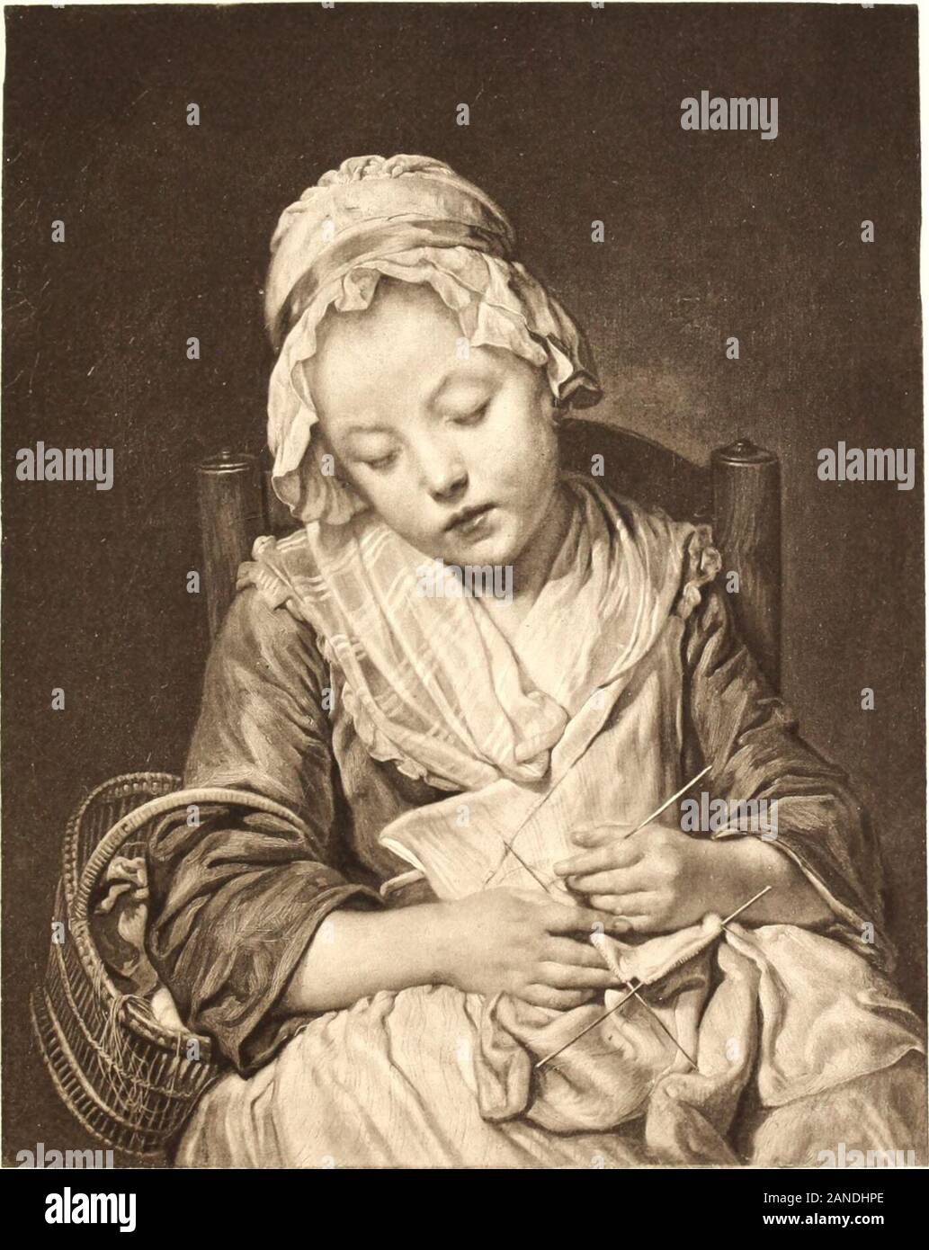 Katalog de Tableaux anciens et modernes Parmi lesquels.. le tout appartenant a Mle Prince de Caraman Chimay. Paris en 1797. - Mort en 1856.&gt; - Enfants lorage effrayés par. Deux petites paysannes cheminent dans la Cam-pagne; des Eclairs sillonnent Le Ciel; la plus petiteeffrayée se Presse contre sa Soeur, cachant sa têtesous Sohn tablier. Toile. Haut., 72 Cent.; Larg., 5 Cent (1 Cent. /GREUZE (Jean - Baptiste) Se à Tournus, près de Mâcon, en ICH 72.&gt;. - Mort nu Louvre auf 180.) 7&gt;. V y y6?-Aété gravé par Claude Douât. Schmalz, r. Il ein lExposition figuré à des DUT-Chefs-doeuvre, en IN".. Toile. Stockfoto