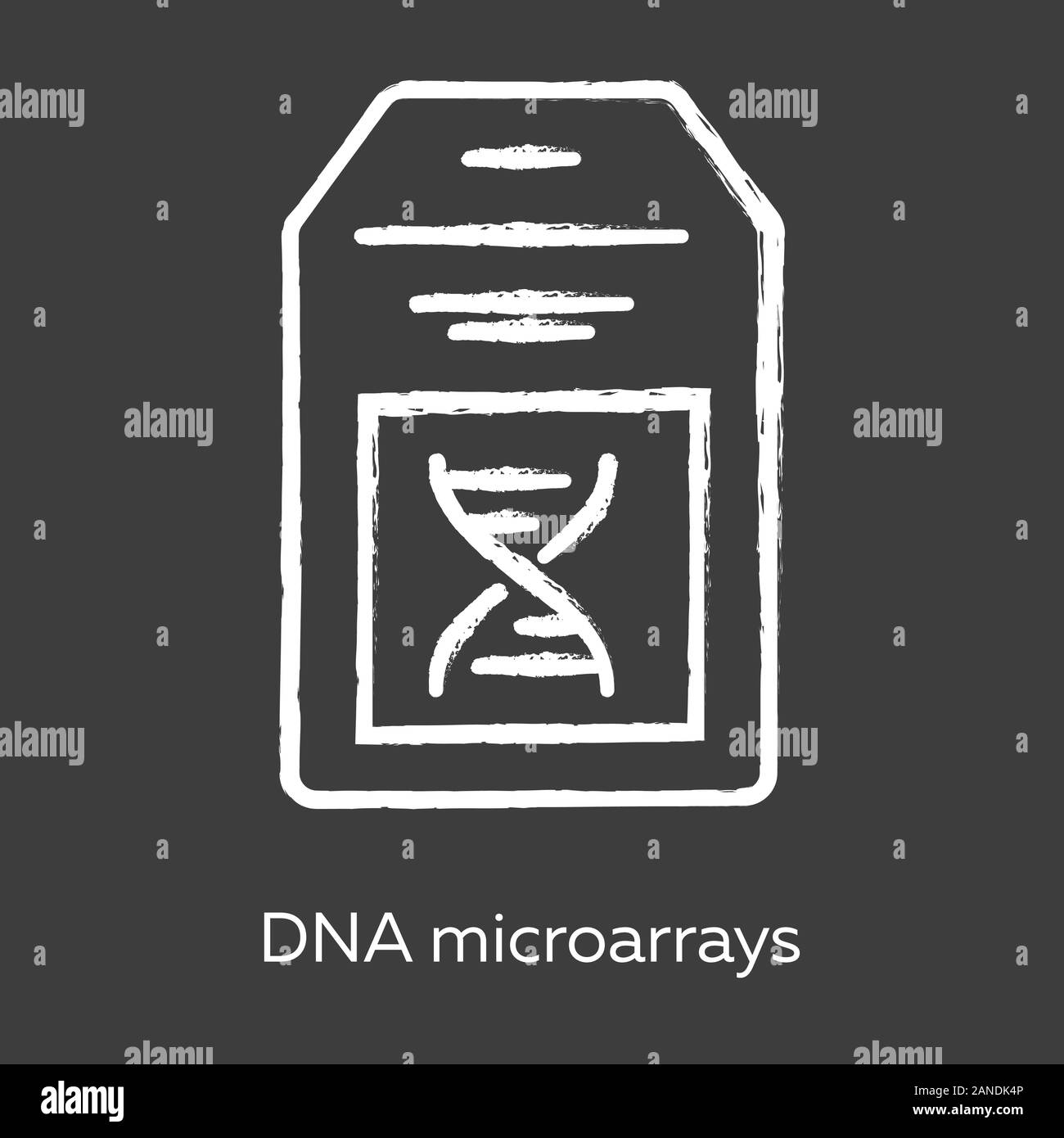 DNA-Microarray chalk Symbol. DNA-Chip. Mikroskopische Chromosom spots Sammlung. Kleine Glasplatte eingehüllt in Kunststoff. Biochip. Die Gene. Bioenginee Stock Vektor