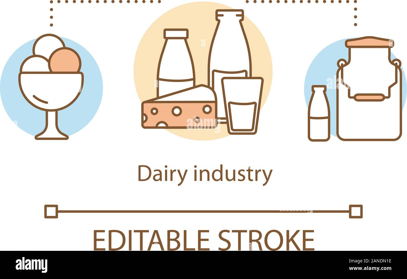 Milcherzeugnisse, Milchprodukte Industrie Konzept Symbol. Die Idee, dünne Linie Abbildung. Hausgemachte natürliches Produkt. Süße Eiscreme, Käse vec Stock Vektor
