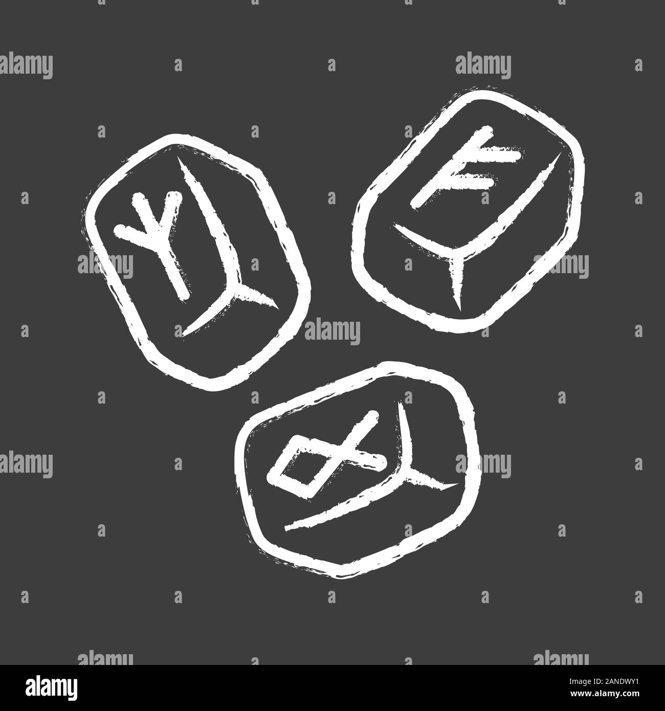 Runensteine chalk Symbol. Skandinavisch, Nordic runenstein. Viking runic Alphabet Stein mit Inschrift. Rune lesen, Wahrsagerei. Celtic oracle mys Stock Vektor