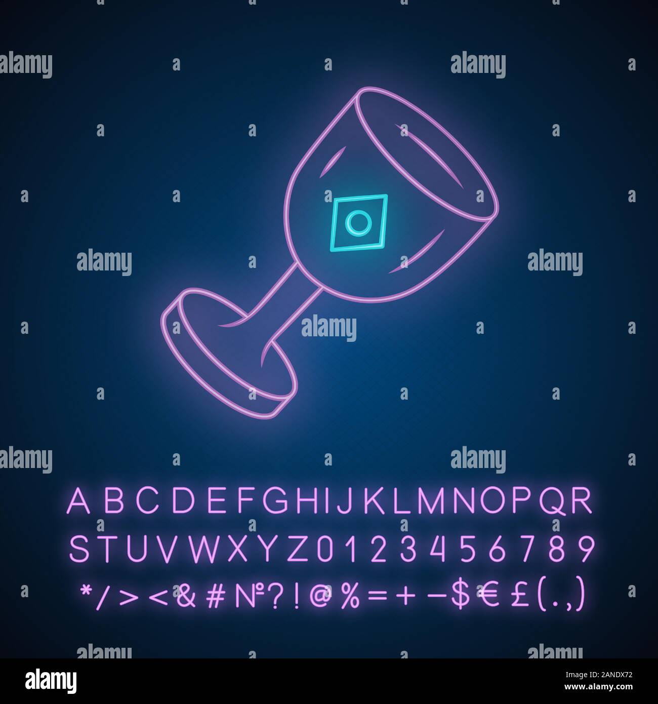 Kelch Kelch Neonlicht Symbol. Mittelalterliche, alten Becher. Heiliger Gral. Magischen, okkulten Ritual gotischen Kelch. Zeremonielle Wein antike Becher. Glühende alph Stock Vektor