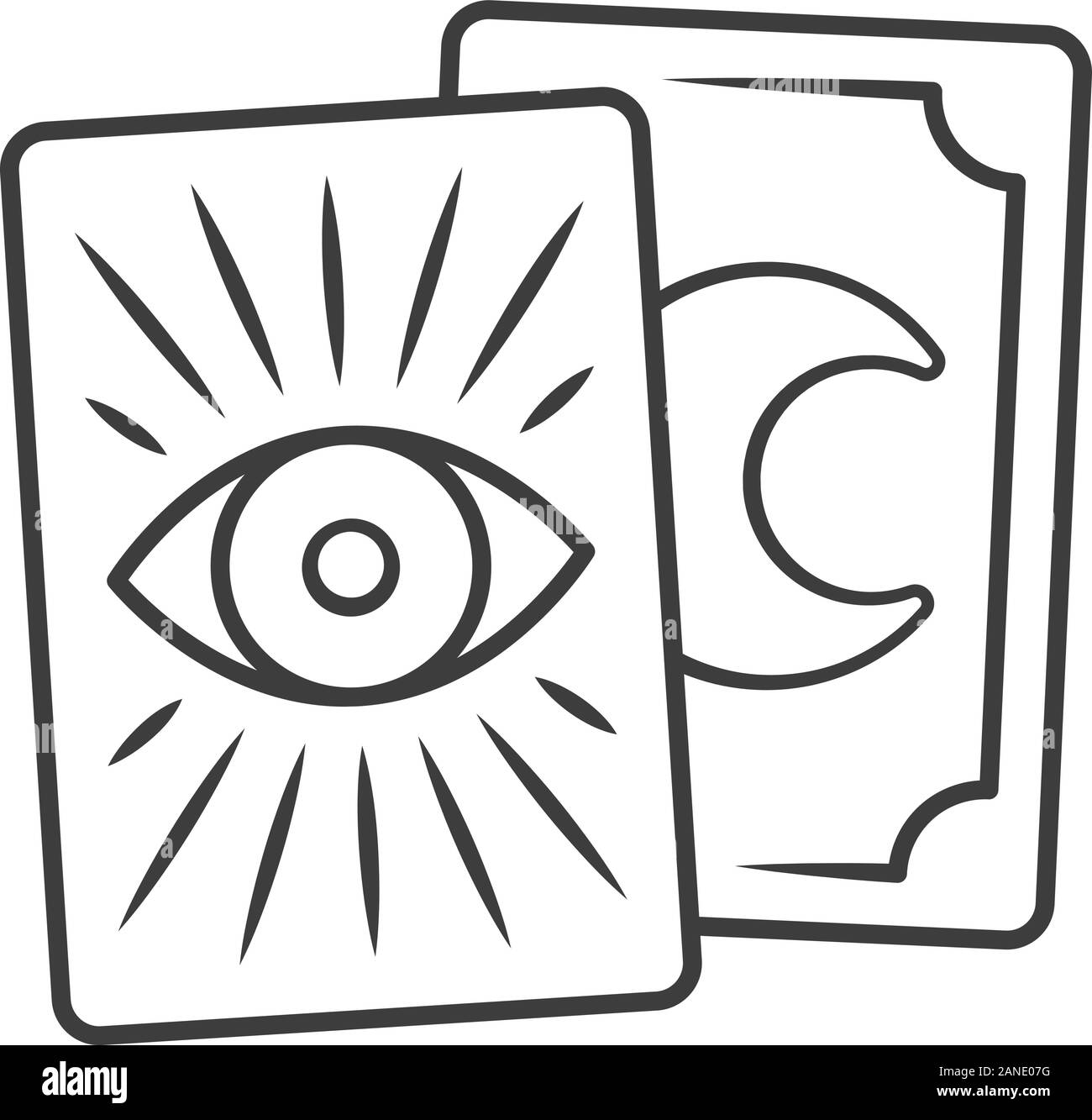 Tarot Karten lineare Symbol. Dünne Linie Abbildung. Tarocchi, Tarock, Oracle Karten. Wahrsagen, Wahrsager, cartomancy. Magie und Aberglaube. Vect Stock Vektor