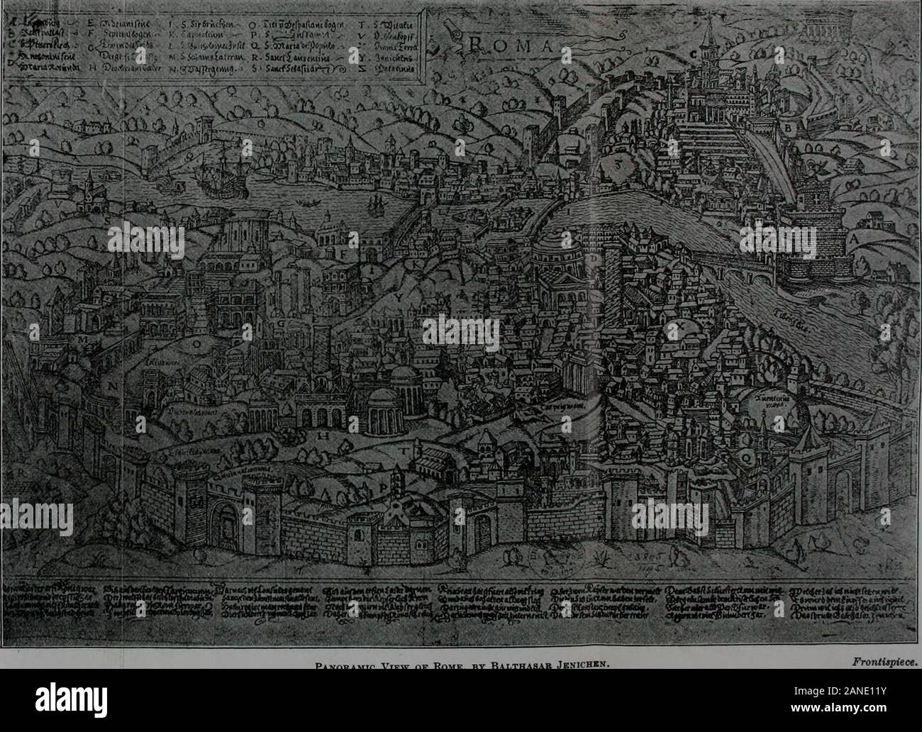 Die Zerstörung des Alten Rom: eine Skizze der Geschichte der Denkmäler. Diocleciani BjederI. S. 6. Bruckben. K. InselM Bartholomei CapotoliumL, S.. S. lohauis LateranN. Wassergenng. O. Titi u Vespasiani BogenP. S. Sussanna. F. S. Maria de PopuloR. Sanct. LaurentiusS. Sanct. SebastianT. S. VitalisV. OchseukopffX. Omnia TerraY. JaniculusZ. Palatinus. Das Schloss von S. Angelo. Die päpste Vatikan Palace. St. Peters Kirche. Spalte des Marcus Aurelius. Pantheon (S. Maria ad Martyves). Spalte des Trajan. Triumphbogen des Septimius Severus. Tempel des Friedens {Basilika Coustantine). Flavischen Amphitheater. B Stockfoto