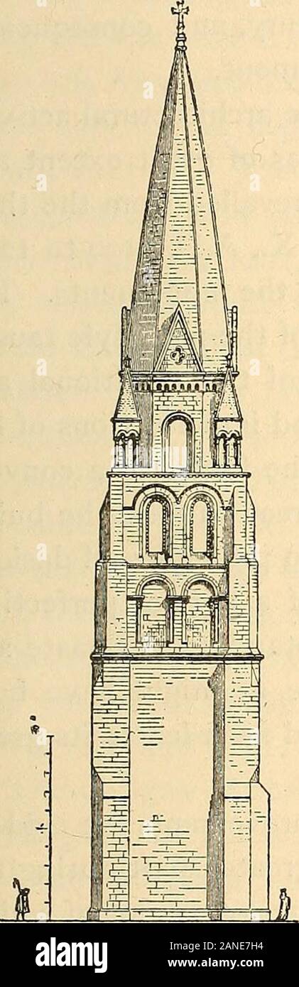 Geschichte der mittelalterliches Kunst. ain Gesims. Der Zeitpunkt der Kirchturm wurde gelegentlich maskedby vier Giebeln. In Übereinstimmung mit der normannischen Modelle der stonespire war extrem spitz zulaufend. Die oberen Teile wurden aufwendig anddelicately verziert, die Fensteröffnungen multipliziert wird in Größe und einer erhöhten, die türmchen durchgeführt als schlanke Pinnacles, und thecornice Der spire eingerichtet, wie in Senlis, mit crockets Im: calciumfluoride Trauben der Blätter ähneln denen des frühen gotischen Hauptstädte. Durch diese Anordnung die Vermehrung der Mitglieder in der Super-Struktur, die durch die Grundsätze der Auslegung erforderlich, w Stockfoto