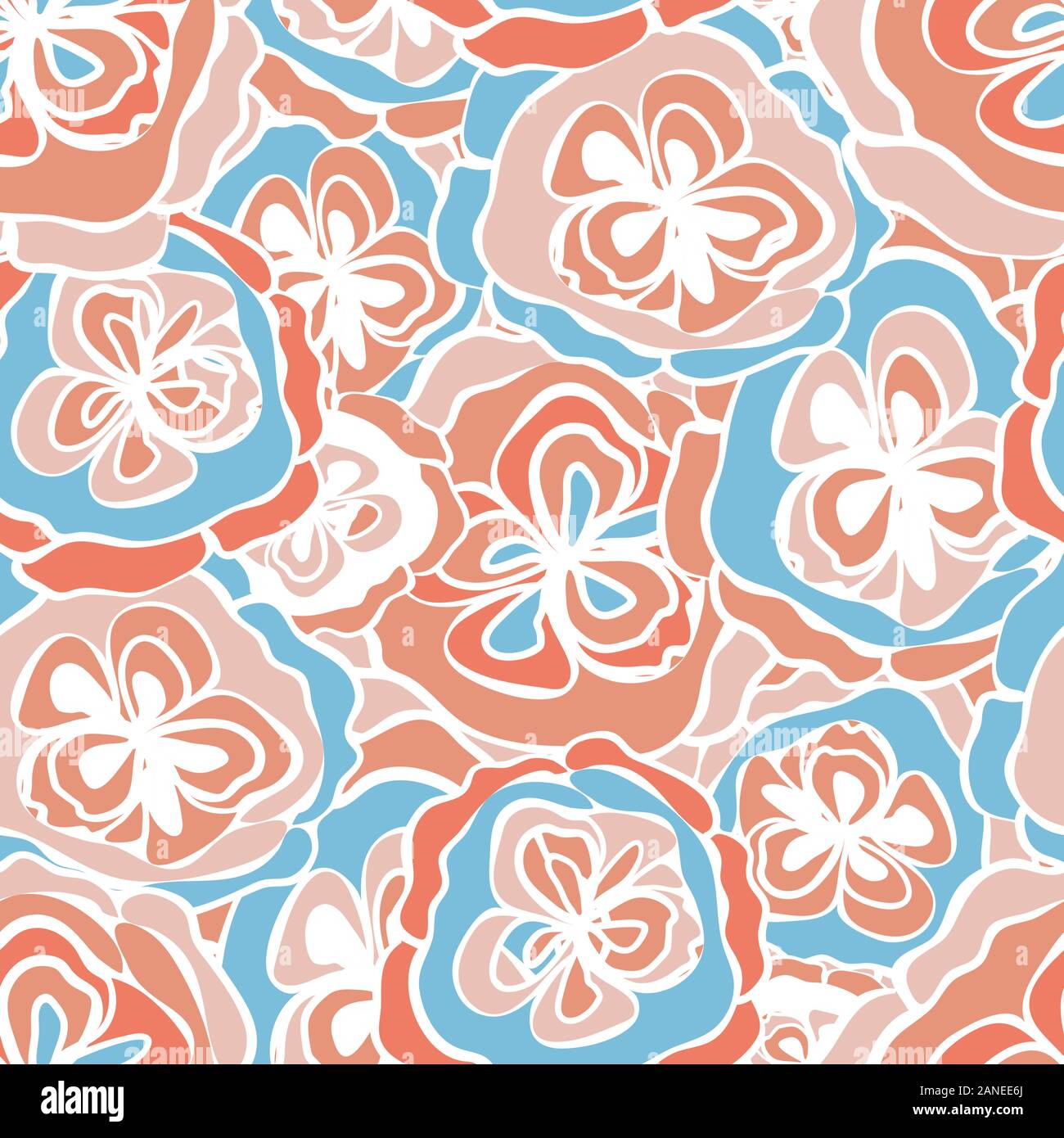 Abstract vector Pastell rosa, orange, weiß und blau Floral Design. Moderne nahtlose Muster mit Dicht überlappende Blumen. Für Wellness, Sommer Stock Vektor