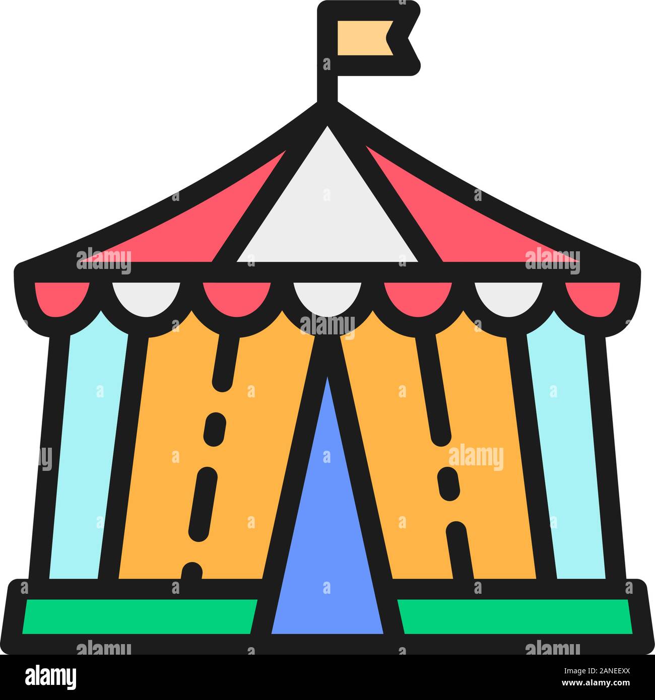 Vektor Zirkuszelt, Amusement Park Flat Color Line Symbol. Stock Vektor