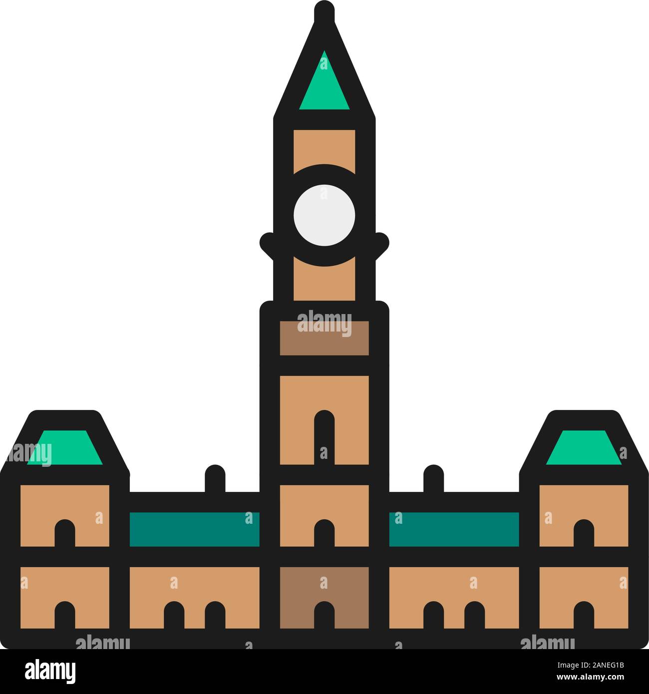 Parliament Hill, Ottawa flachbild Color Line Symbol. Stock Vektor