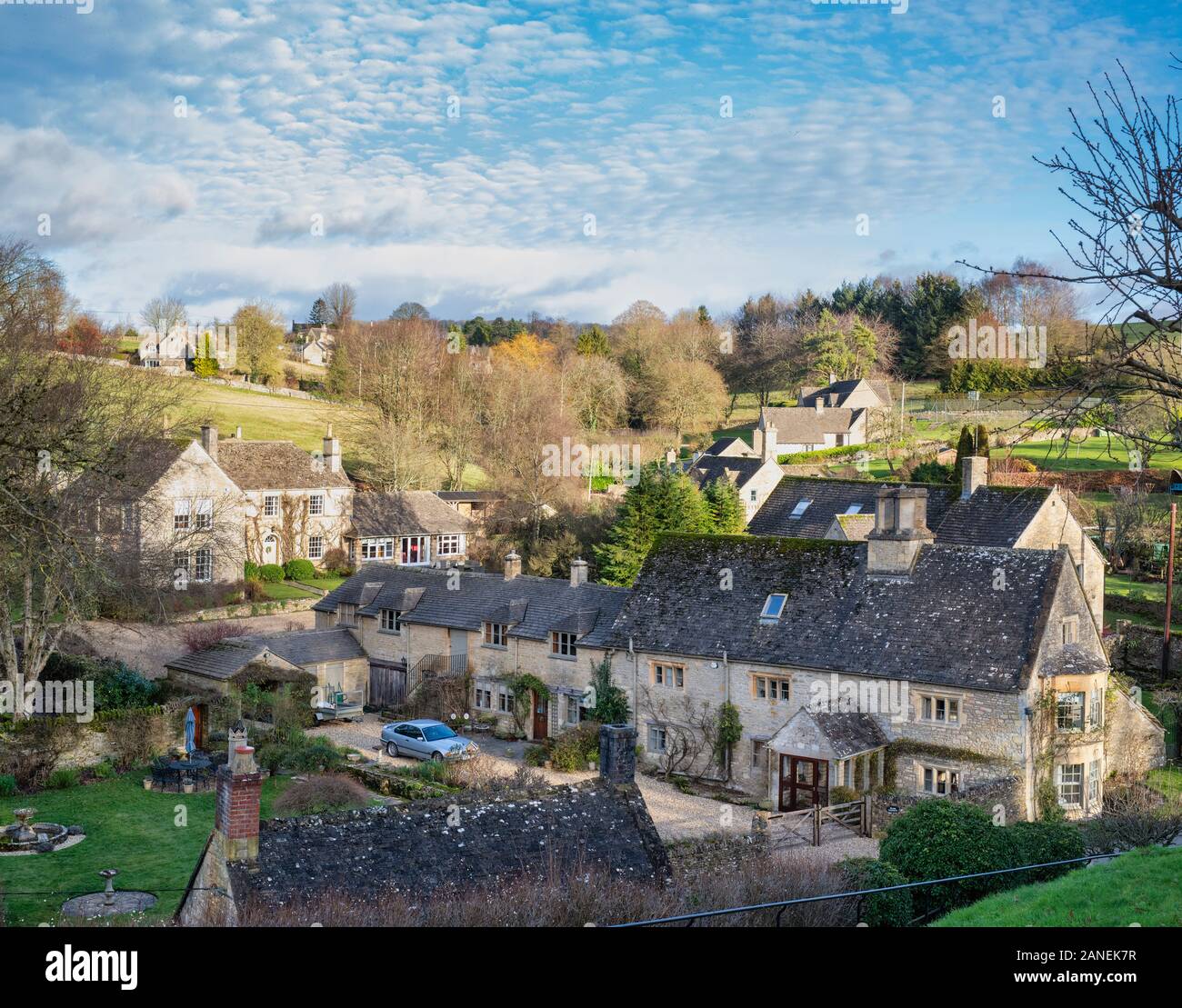 Compton Abdale Dorf im Januar. Cotswolds, Gloucestershire, England Stockfoto