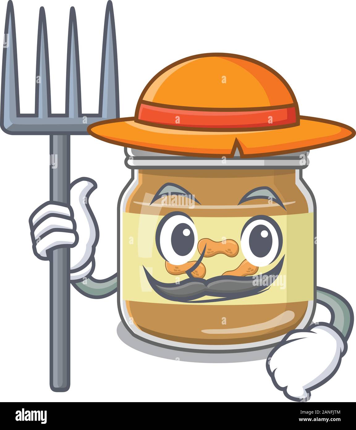 Fröhlich Landwirt Erdnussbutter cartoon Bild mit Hut und Tools Stock Vektor