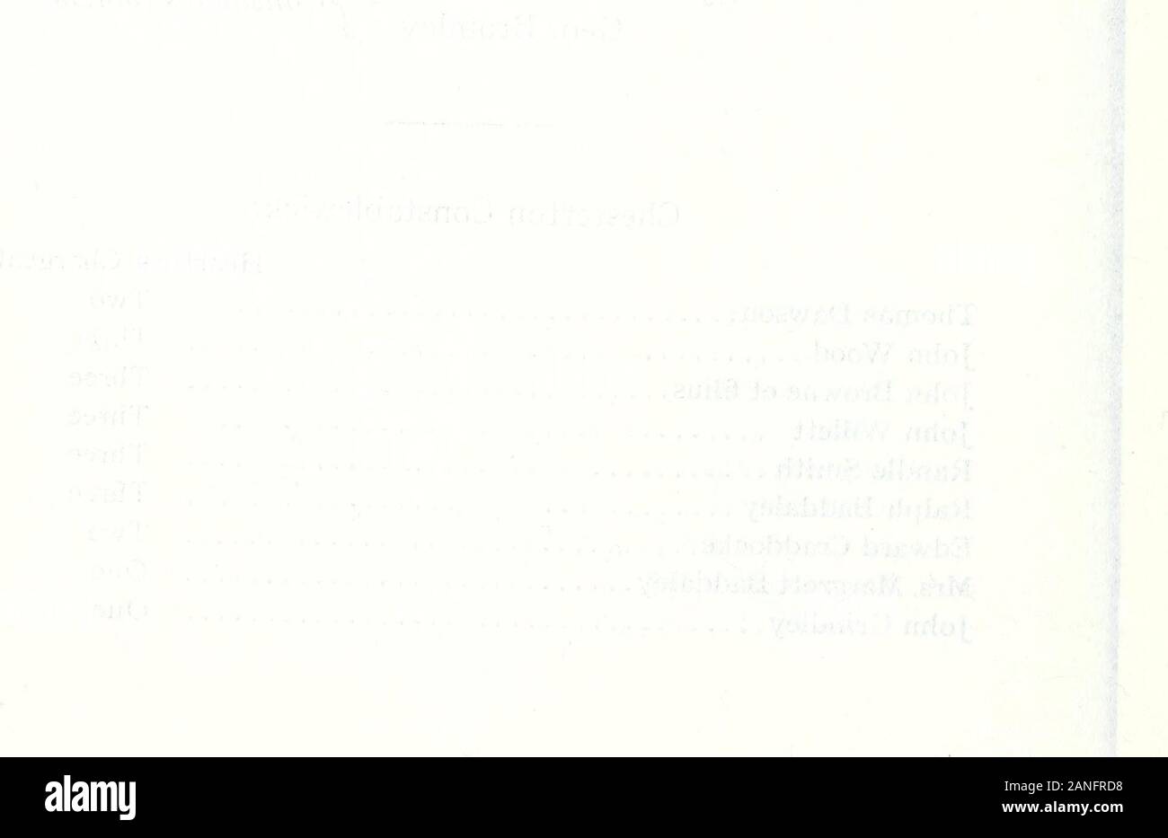 Sammlungen für die Geschichte der Staffordshire. ior Ein Robert FriclLluiycliwardens. e J William BrowneAllowed durch: - Sir John Bowyer^. ,. . &Gt; die Friedensrichter. L. Mamwarmg J^ Durch vs Edw. Hunt^^,,,,.,^, yCoiistdules ibidem. Geo. Bromley J Chesterton Constablewick. Hearthes kostenpflichtig. Thomas Dawson zwei John Wood drei John Browne et lilius Throe John willett Drei Randle Smith drei Ralph Baddaley Tliree Edward Craddocke zwei Frau Margrett Baddaley Eine John grindley. 140 DIE STAFFORDSHIRE HEARTH STEUERN. ? ? . ) Hearthes kostenpflichtig. James Rowley eine William. Ashe zwei John barlowe T Stockfoto