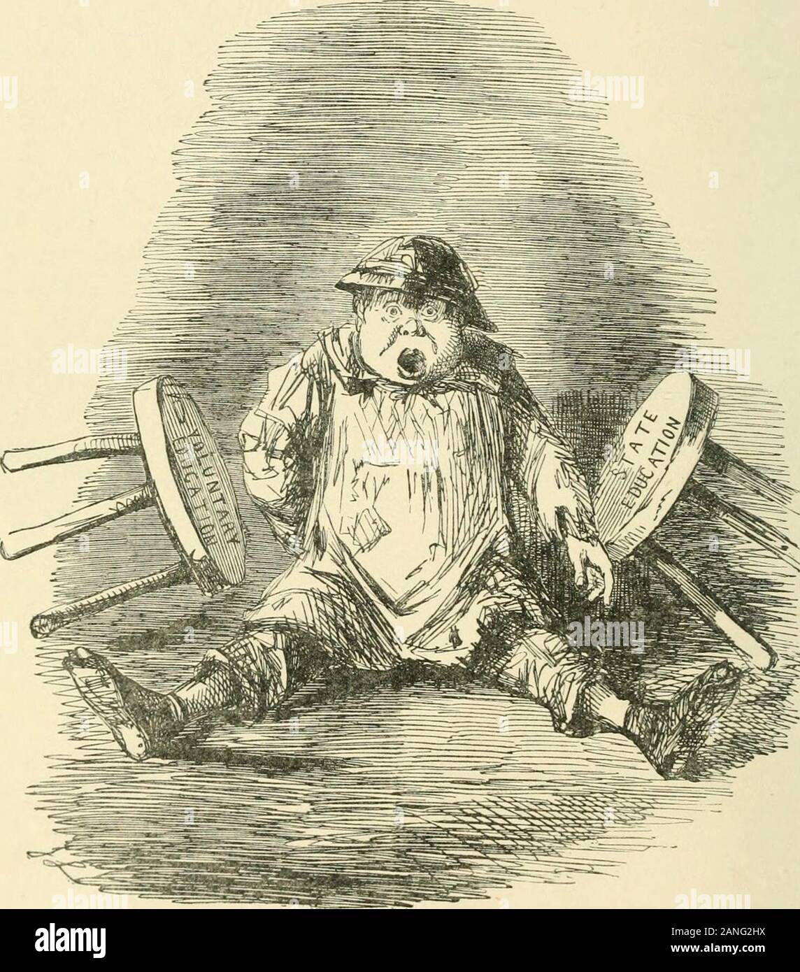 Die Geschichte der modernen MrPunch England. d Gesellschaft reapsthe schreckliche Früchte ihrer Aufzucht. Classesfor hullahs Musik die Menschen in Exeter Hall im Jahre 1842 waren ausgezeichnet in theirway, aber der Trost der Song war eine zweifelhafte Gabe in der HungryForties, und obwohl Punch die Errichtung von ofschools Kochen im ganzen Königreich unterstützt, die Versorgung ofthings zu kochen war mehr dringend erforderlich. Die Jahre rolledon, die Korngesetze wurden aufgehoben, und Wohlstand wieder belebt, aber Analphabetentum blieb, und es lag in der countrydistricts, in Punchs anzeigen, auf die Tatsache, dass das Ringen zealotsG-l 81 M 7 PnncJis Histor Stockfoto