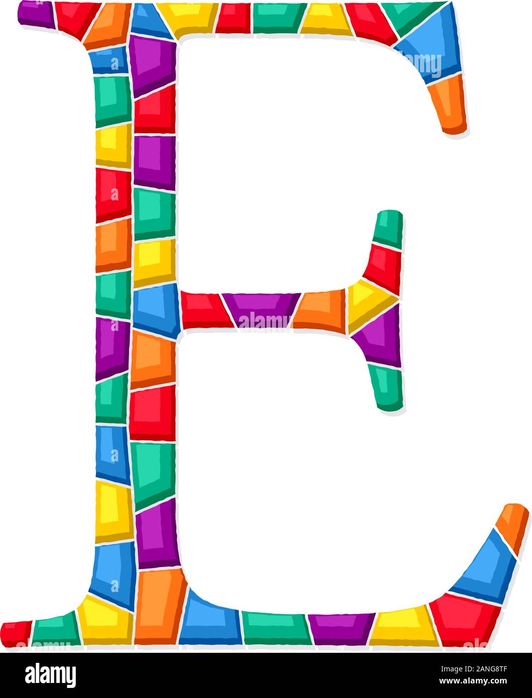 Buchstabe E vector Mosaikfliesen Zusammensetzung in den Farben auf weißem Hintergrund Stock Vektor