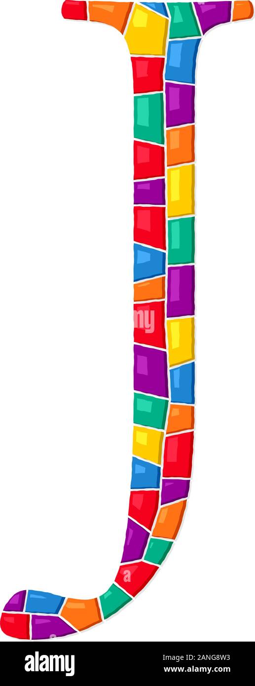 Buchstabe J Vektor Mosaikfliesen Zusammensetzung in den Farben auf weißem Hintergrund Stock Vektor