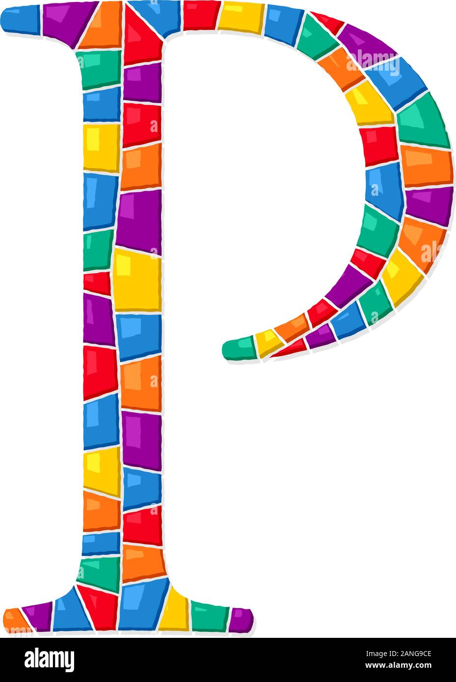 Buchstabe P Vektor Mosaikfliesen Zusammensetzung in den Farben auf weißem Hintergrund Stock Vektor