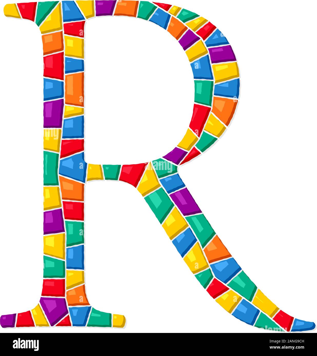 Buchstabe R Vektor Mosaikfliesen Zusammensetzung in den Farben auf weißem Hintergrund Stock Vektor