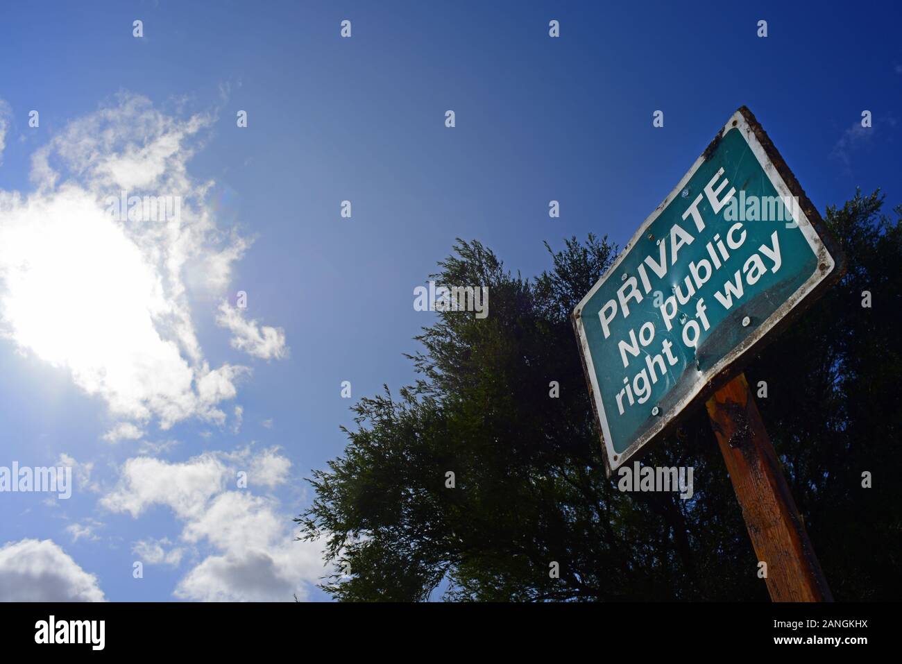 Warnschild keine öffentlichen Rechts weg, Vereinigtes Königreich Stockfoto