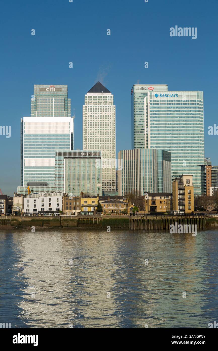 Canary Wharf Skyline Geschäftsviertel, Banken, London, England Stockfoto