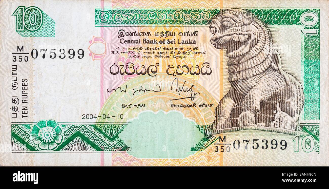 10 Sri Lanka Rupien geld Rechnung. Nationale Währung Sri Lankas farbige