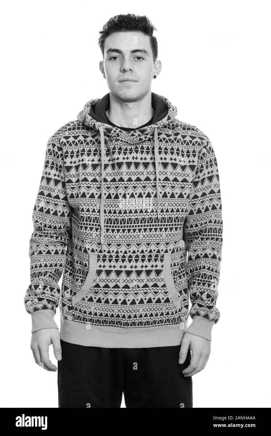 Porträt der jungen gutaussehenden Mann hoodie tragen Stockfoto