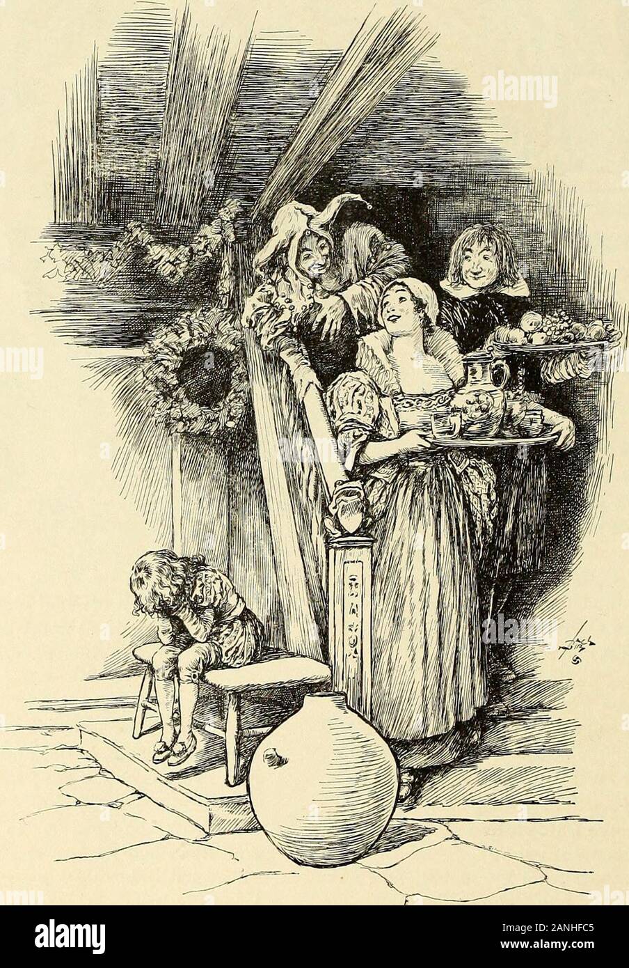 StNicholas [Serial]. thout seine Mütter küssen. Er hatte nicht die edle Königin gesehen, von denen sein Herz hatte Angst; er kannte kein Freund vor Gericht giveA Willkommen und guten Mutes. Es war die Nacht, bevorder Queens Hochzeit - Tag, und alles war Hektik, Eile und Lärm, und jeder war schwul, und jeder hatte seine Aufgabe zu erledigen, und keiner hatte Zeit eine weinende kleine pageWhose Mutter neigen, war nicht da. 297 298 Die Ballade VOM KLEINEN SEITE. [22. In einer großen, düsteren Zimmer im Schloss halten, die kleine Seite lag ganz allein, und weinte und konnte nicht schlafen. Die kleine Seite lag ganz allein, und verbarg sein Hea Stockfoto