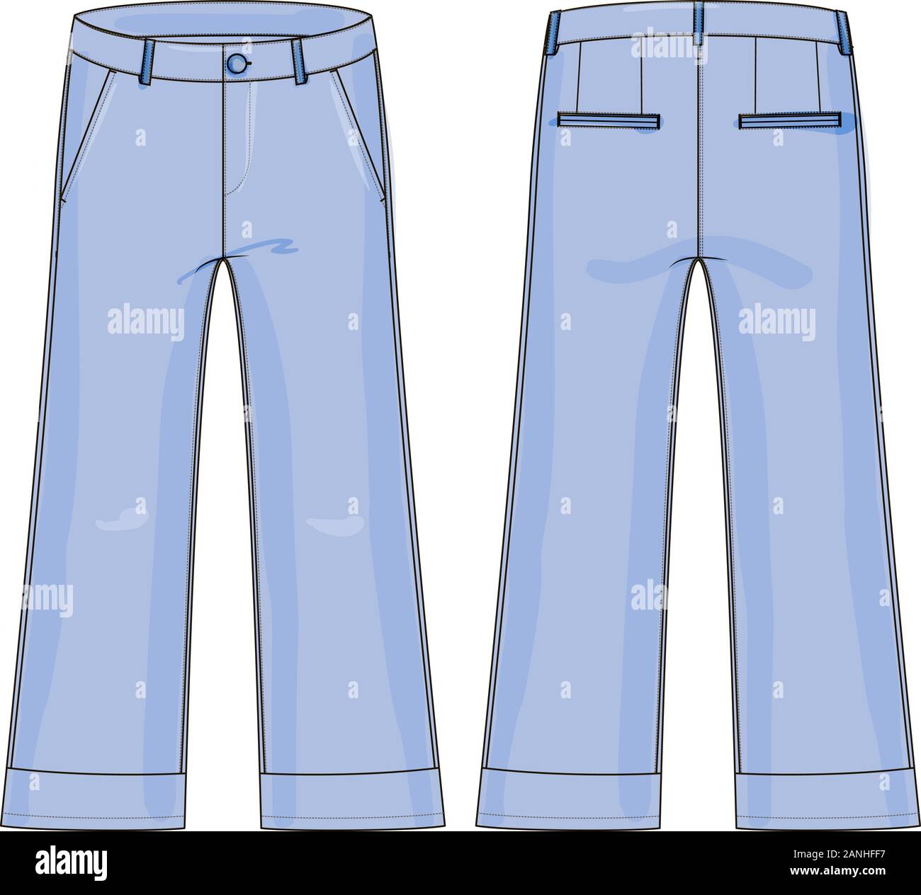 Frau Schlaghose technische Zeichnung Vektoren mit langen, Knie-hohen Hosen. Stock Vektor
