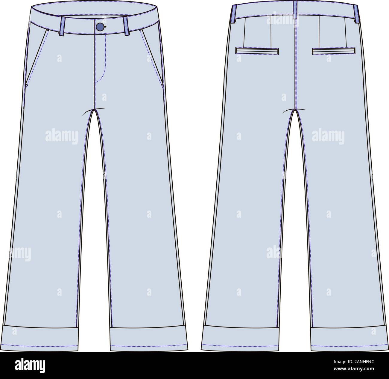 Frau Schlaghose technische Zeichnung Vektoren mit langen, Knie-hohen Hosen. Stock Vektor