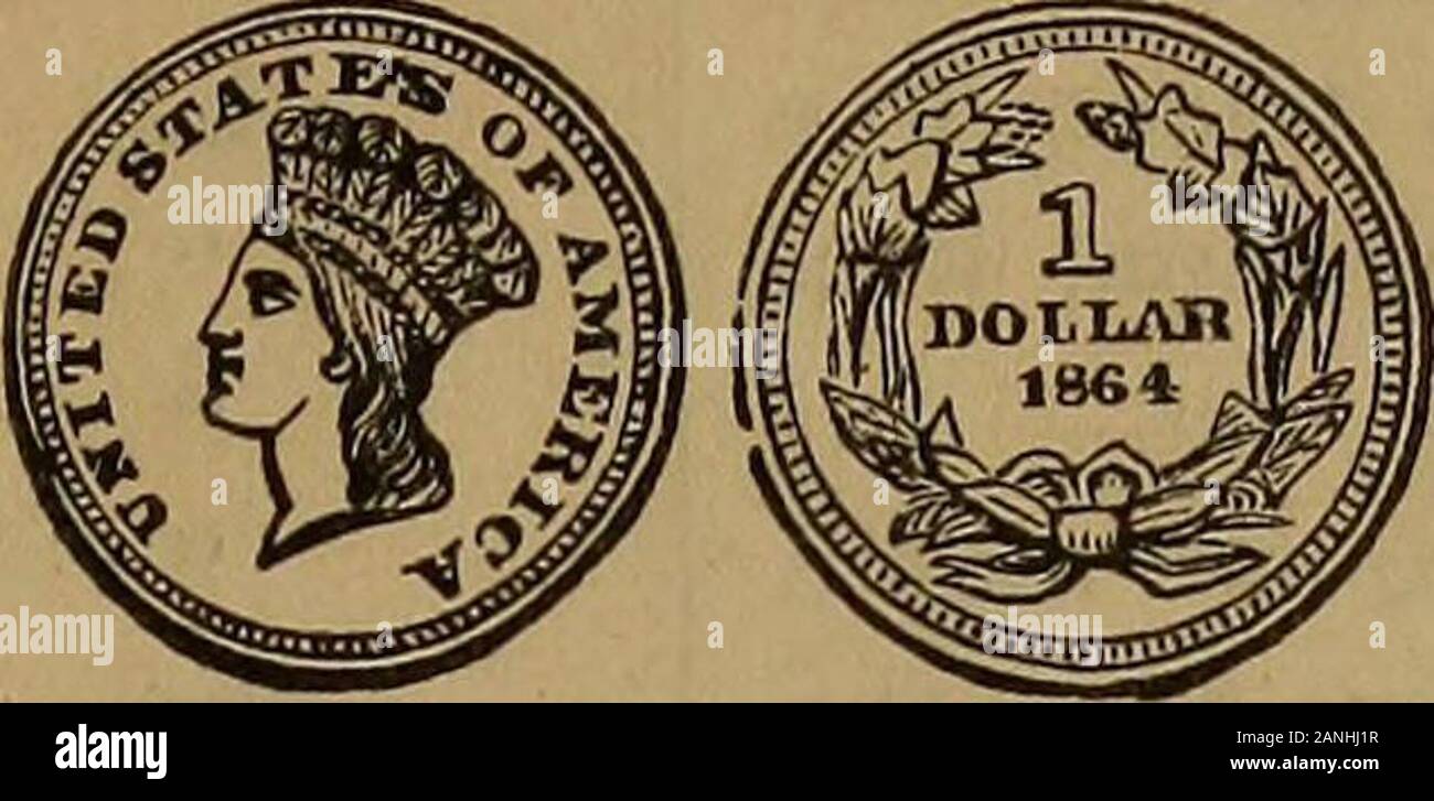 Seltene amerikanische Münzen: ihrer Beschreibung, und Vergangenheit und Gegenwart fiktive Werte. nifies, dass es am Master Mint, Philadelphia geprägt wurde. Die drei US-Dollar Stücke und das Viertel - eaglesembrace viele seltene und wertvolle Daten. Die 1875 drei Dollar gold-Stück ist die seltenste, fol-folgten von 1863, 1S65, 1876 und 1877. Der 1875 ist im Wert von 25 Dollar, Beweis Zustand; $ 20, in diesem Zustand; 15 $, fein; $ 10, gut. 1876 im Wert von $ 5 in gutem Zustand; 1 S77, fein, 54:1863, 1865 und 1868, fein, von $ 4 auf $ 6. Das Viertel - Adler, oder zwei und eine halfdollar Stücke, von 1796, dem ersten Jahr der Münzprägung, t Stockfoto