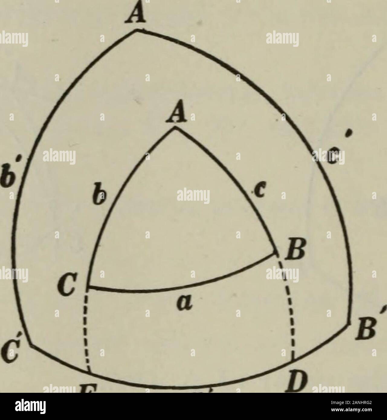 Flugzeug- und Volumenkörpergeometrie. s ein Quad-rant. 3. .*. C ist der Pol der AB, 4. Ebenso b ist der Pol der AC, und A ist der Pol der BC. 5. .. Eine ABC ist der Polar eines ab^C, q.e.d. Gründe 1. § 912. 2. § 912. 3. § 914. 4. Durch schritte Simi-lar 1 - 3. 5. § 943. 946. Historischer Hinweis. Die Eigenschaften der Polar Dreiecke wurden dis - etwa 1626 N.chr. von Albert Girard, ein niederländischer mathematiciau, bornin Lothringen über 1595. Sie waren auch entdeckt, unabhängig andabout, die gleichzeitig von Snell,, ein Wunderkind, der im Alter oftwelve vertraut war mit den üblichen mathematischen Werke aus jener Zeit und wer ist re Stockfoto