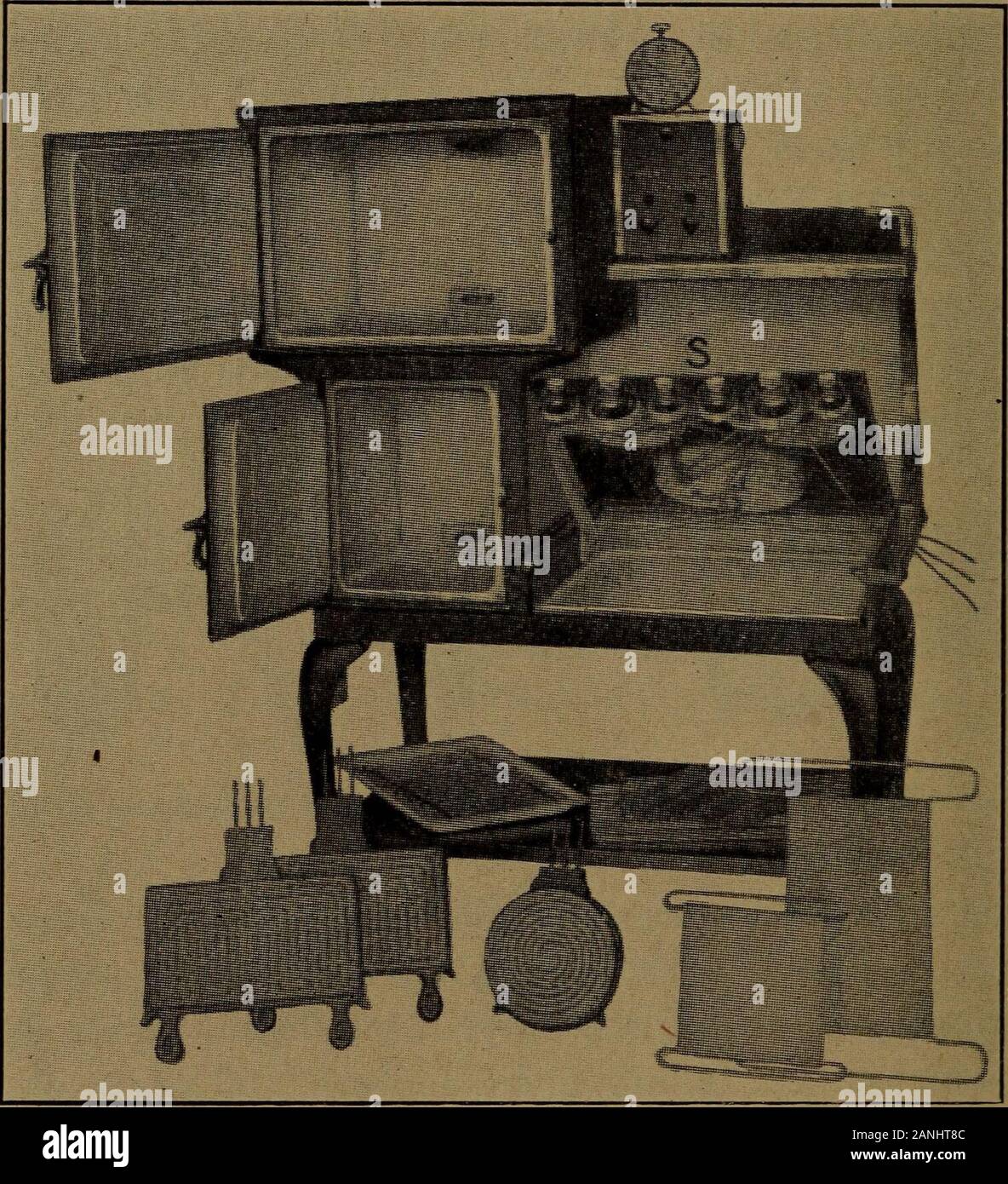 Mechanik der Haushaltsgröße; ein Studium an inländische Maschinen, Apparate und mechanische Geräte Haushalt gewidmet. Esser für die Öfen und Herd. Die teil&gt;S zeigt die Schalter an den Heizer der Herd, die angehoben wird das Anschließen der Drähte zu zeigen. Inden größeren Ofen Es gibt zwei Heizungen von 1000 Watt und Inder eine Heizung von 850 Watt kleiner Backofen. Jede glühkerze können separat becontrolled mit einem Schalter mit drei Verordnungen ofheat - Hoch, Mittel und Niedrig. Der Vorteil dieser Anord- nung liegt in der Tatsache, dass man die beiden Heizungen im ovenat unterschiedliche Tempe einstellen Stockfoto