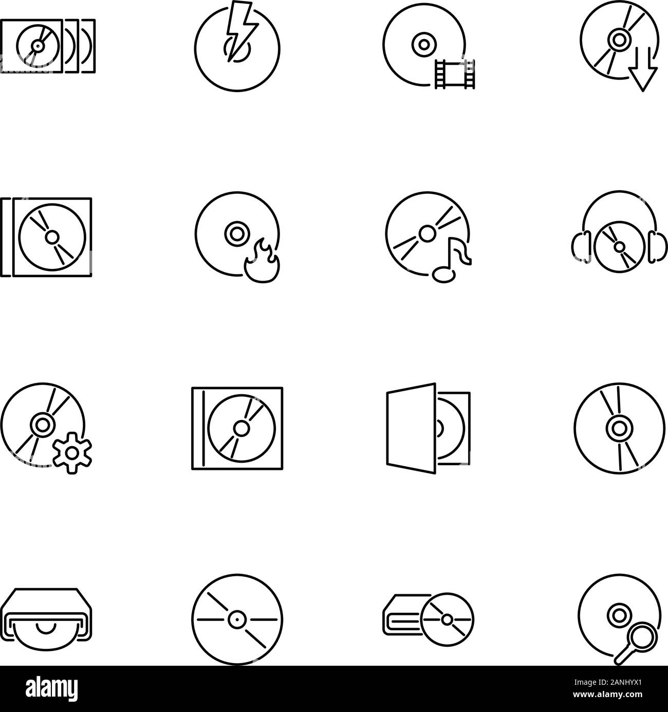 Compact Disk, CD, DVD Übersicht Icons Set - schwarzes Symbol auf weißem Hintergrund. Compact Disk, CD, DVD einfache Illustration Symbol gesäumten Einfachheit unterzeichnen. Stock Vektor