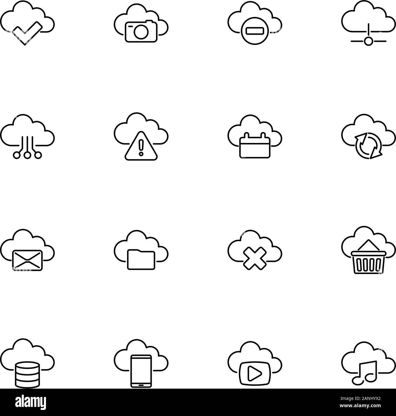 Cloud Computing, Storage Umrisse Icons Set - schwarzes Symbol auf weißem Hintergrund. Cloud Computing, Storage einfache Illustration Symbol gesäumten Einfachheit Stock Vektor