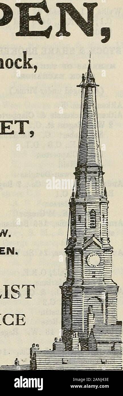 Die post-office jährliche Glasgow Verzeichnis. KiPP 5 Kinnear Straße, DalmarnockGLASGOW, S.E., und 25 KRONE S ABERDEEN. Gegründet 1900. Telefone - 2798 BRIOGETON. "1297 ABERDEESM. Telegramme - UPSOM, Glasgow." Türme, Aberdeen. Auf ADMIRALTY LISTAND 1234567 Büro arbeitet. Kirchturm ist unser 1/Vorlc Spezialität. BUILDERCHIMNEY WELLEN WERKSTATT NETZEINGANGSBUCHSE KIRCHTÜRMEN. Ofen-, Kessel-, & allgemeine Reparaturarbeiten. L. IOHTNING CONOUCTORS FÜR DIE FABRIK, Kirche, und Herrenhaus. Alle VERBINDLICHKEITEN VOLLSTÄNDIG DURCH EINE VERSICHERUNG GEDECKT, Lagerbestand 1628 TRADES Lager räumen. Wyllie & Lochhead, 92 Union st. c. l; Tel. Nr., 5475 und 5484 Zentrale ST Stockfoto