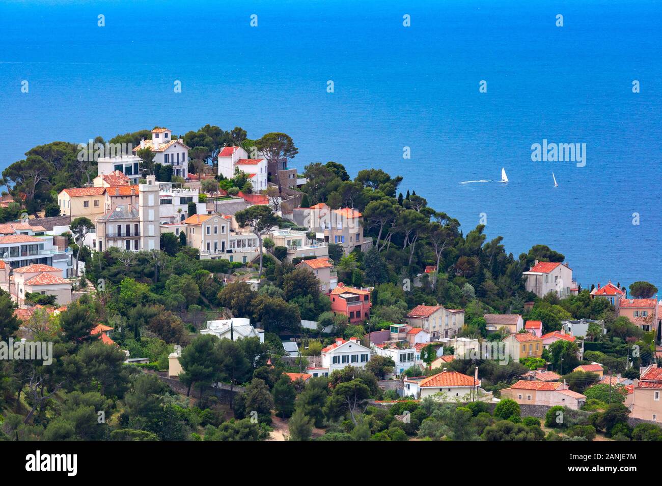Luftaufnahme von Malmousque, Bezirk 7. Arrondissement von Marseille, in sub-Bezirk von Endoume, Marseille, die zweitgrösste Stadt von Frankreich Stockfoto
