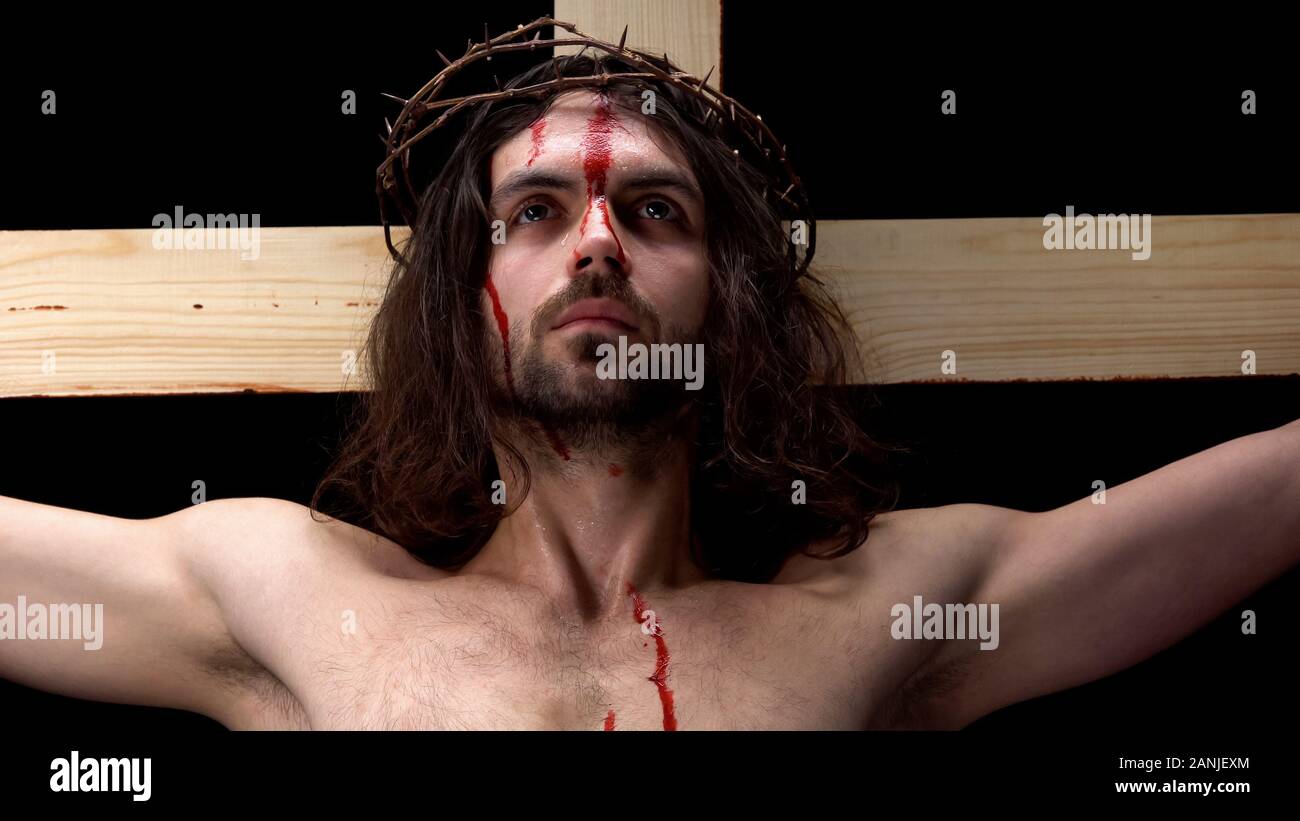 Christliche Märtyrer warten auf Gott kommen, Tränen und Blut, die Vergebung der Sünden Stockfoto