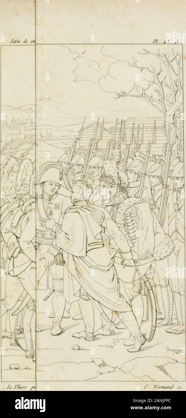 Annales de l'Europe et de l'école moderne des beaux-arts: Recueil de gravures au Trait, Après d'Les principaux ouvrages de peinture, Skulptur, ou Projets d'Architecture, qui, chaque année, ont remporté le prix, soit aux écoles spéciales, soit Nationaux aux Concours: les Productions des Artistes en tous Genres, qui, aux différentes Ausstellungen, ont été avec citées éloges: les morceaux les plus inédits estimés ou de la Galerie de peinture: La Suite complète de Celle des Antiken: édifices Anciens et modernes, etc. autrichien voulut mettrele Feu à un-Kanon; le Maréchal Lannes lui saisit leb Stockfoto