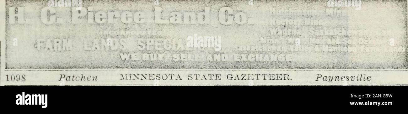 Minnesota, North und South Dakota und Montana Ortsverzeichnis und Branchenverzeichnis. Rebhuhn. Pop. 25. Pine County. A p o und Station auf dem G N Ry, 2 Lächelt n e von Pine City, die countyseat und 6 n e aus Sandstein, die bank - ing. G X. Tel. W L. Mail, dailv. : Lrs Marv E Krug. P M. PITCHICH MBS M F EINEN SOHN (Frau M und C). General Store und Holz. Verstauen.;ll CUuide. r r.exp und Tel agt. Wild Abrah. Bin, Sägewerk.. VIC. Wadena County. Ein dl. s-contltiuiHl p o. 16 Meilen von Wadena, thi. Ionnty s&lt; an, und die üblichen Bank loca- und Versandkosten Punkt, an der N P Ry. Istund UNSERE HIGHSOFT KOHLE GRADE Lumb Stockfoto